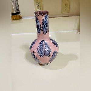 Ceramic Pink & Blue Feather Pottery Vase